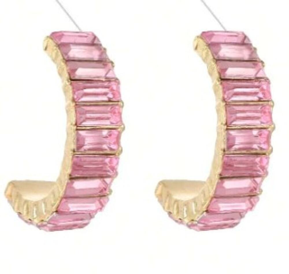 4442 NIP 1" Goldtone Amethyst Purple Cheerful Gem Pave Hoops February Birthstone